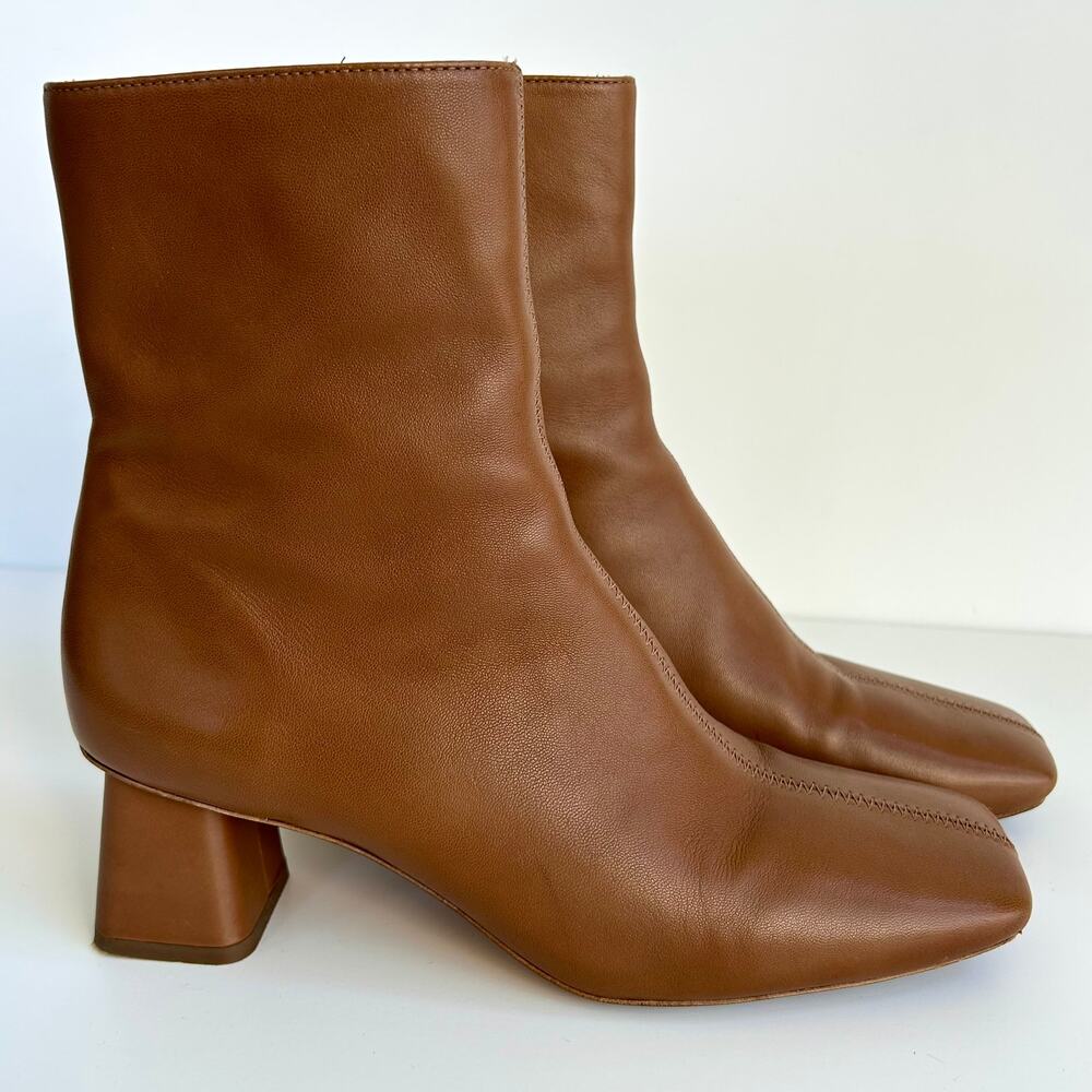Vince Koren Square Toe Leather Ankle Boot Cognac Brown EU 38.5